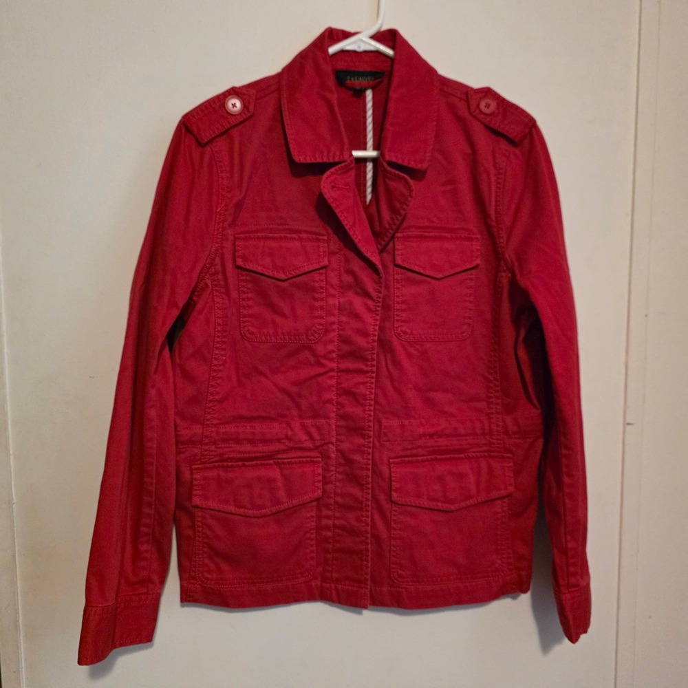 Talbots Womens Jacket Size Medium Red Utility Military Field Four Pocket Cotton